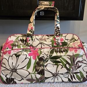 Roxy Vintage Y2K Large Rolling Duffle Bag Vinyl Tropical Floral Print
